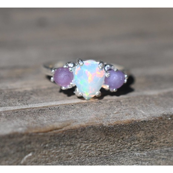 Opal Art Deco Engagement Ring, Raw Grape Agate Ring, Unique Engagement R… - Picture 1 of 4